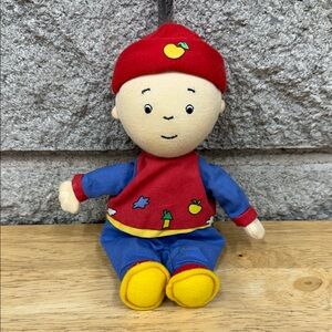 Vintage Caillou Plush Baby Doll with Red Apple Hat - Blue & Red
